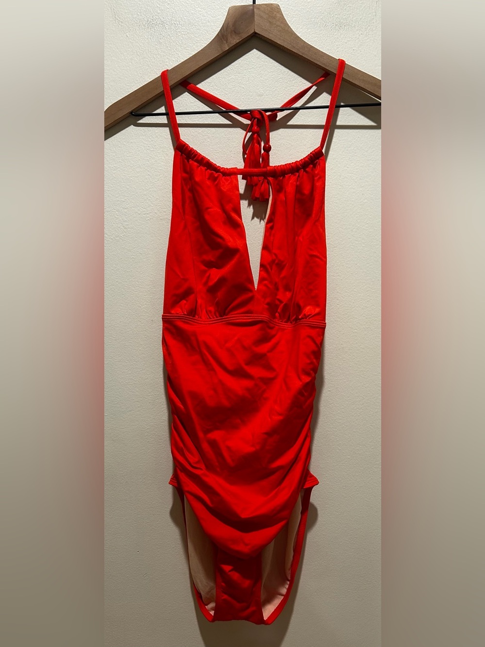 Sundance Bright Red Ruched Halter One Piece Swimsuit - Women’s Size Small